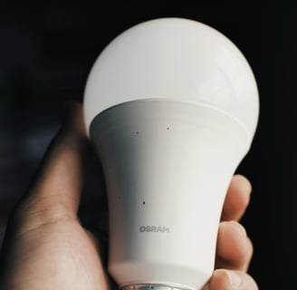 Stock image of LED bulb to represent energy-efficient lighting upgrades