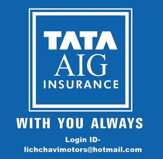 a blue and white logo with the words tata insurance
