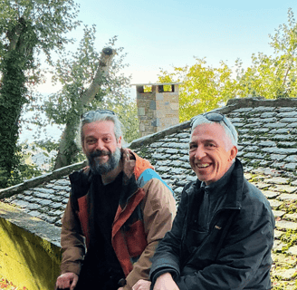 Medical herbalist Emmanouil Manos with Dr. Michael Siewert at Portaria village, mt. Pelion