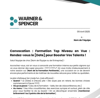 Modele de lettre de convocation à une formation interne