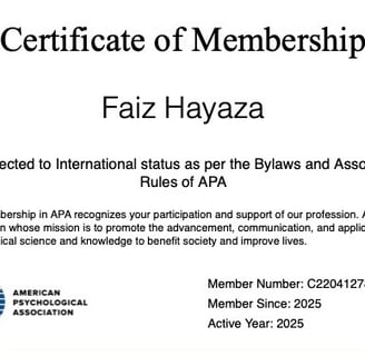 Faiz Hayaza registered as a member of American Psychological Association