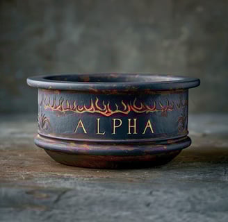 Dog bowl with ALPHA engraved on it. Created by ai&me