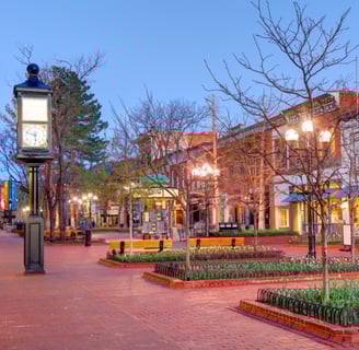 Pearl Street Mall in Boulder spring sunset