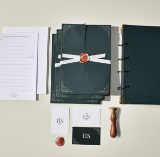 Herinner Samen schrijfpapier, bundels, visitekaartjes, wax logo en herinnerboek
