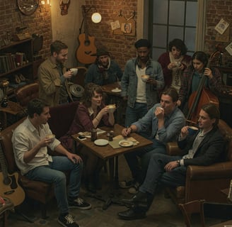 a group of people sitting around a table