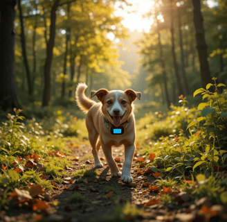 cachorro em um parque com a coleira rastreadora GPS Light Moo para Pets