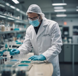 Analista dentro do laboratório manipulando exames