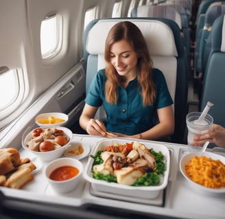 a couple of people sitting at a table with food