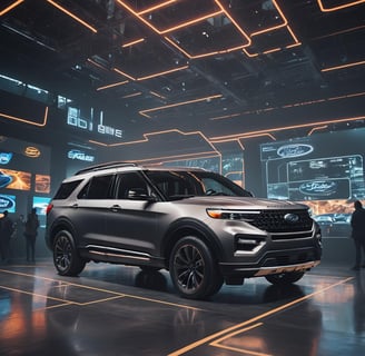 a silver suv parked in a showroom