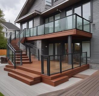 Composite Deck, Custom Railing system, Glass Railing, Modern, Carpentry, Remodel, Renovation