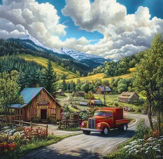 red truck at a farm