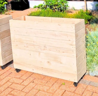 commercial planter restaurant planter on wheels shallow bottom WOODEN OUTDOOR PLANTER GARDEN SOLID WOOD HANDMADE UK LONDON TH
