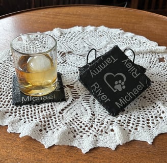 Slate engraved coaster set