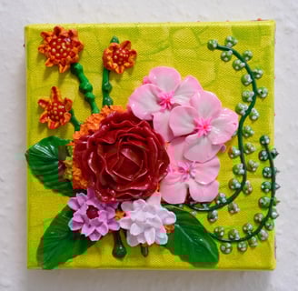 a painting of a flower on a green background