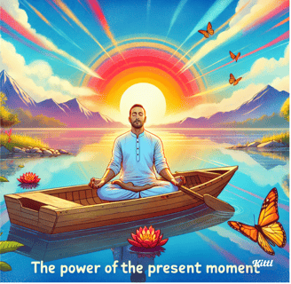 a man sitting in a boat with a butterfly on it
