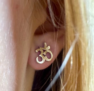 OM Symbol Stud Earring in Sterling Silver Closeup