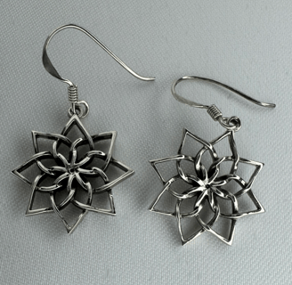 Opening Lotus Flower Earrings Dangle Sterling Silver