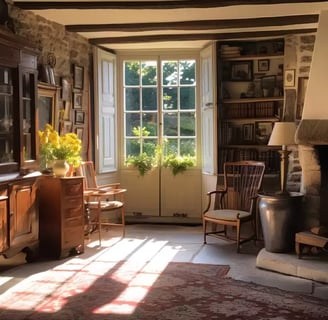 Intérieur d'une jolie maison champêtre à Crozon et qui est disponible à la location courte durée
