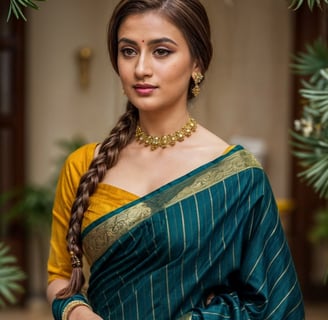 a woman in a green sari Tanishkha