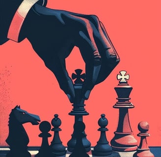 hand playing chess on a red background