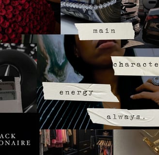 a collage of a woman's face and a luxury boss energy money roses  amex cards