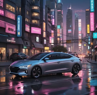 a silver car parked on a city street