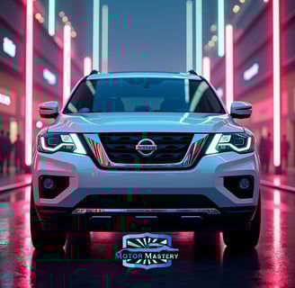 a white nissan suv with a red light on it