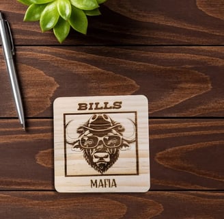 a wooden coaster with a buffalo bill bill coaster