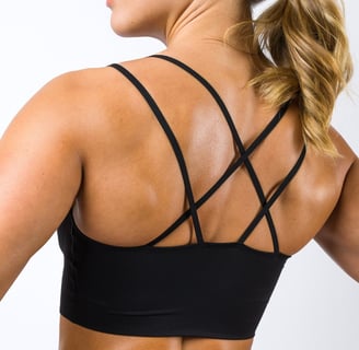 Rongzhiyue: Woman in black sports bra with elastic strip