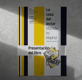 Material promocional diseñado por EDITORIAL CONTRAFORMA para la presentación de un libro