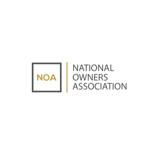 a black and white logo with the words national owners association on guide app's webstite