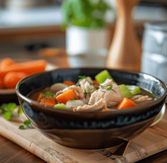 a bowl of soup with carrots and vegetables
