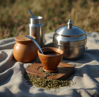 a teapot with a spoon and a teapot on a blanket
