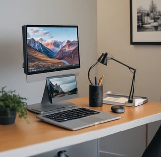 a laptop computer monitor and a laptop on a desk
