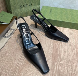 Gucci Sling back black kitten heels