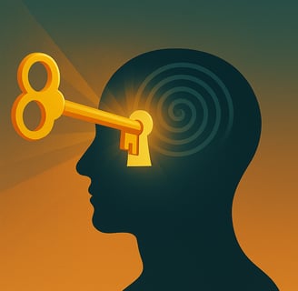 Key unlocking human mind, symbolizing hypnotherapy and subconscious transformation