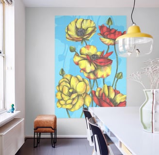 Floral Illustration Wall Art in a Living Room