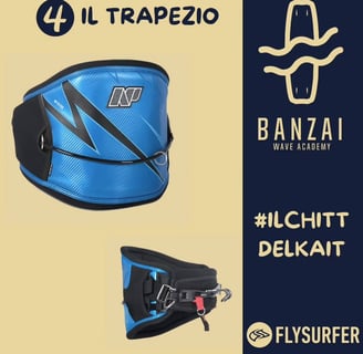 un classico trapezio a fascia per la connessione ad una vela da kitesurf