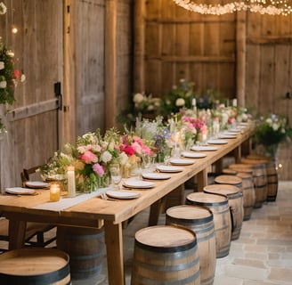 Mariage rustique, décor rustique avec palette en bois, tonneaux décoratifs, fleurs de saison