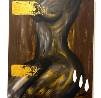 a painting of a woman's torso with gold