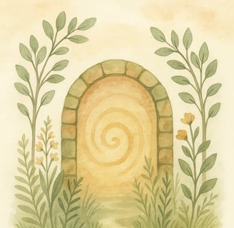 a book cover of a book with a picture of a door with a spiralle