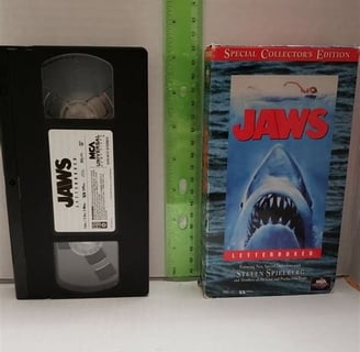 Alt text: Collector’s edition Jaws VHS tape from the early 80s in sealed condition.