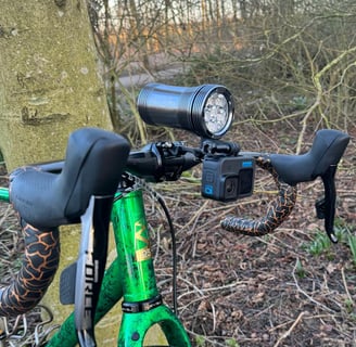 a bicycle with a green bike in the woods