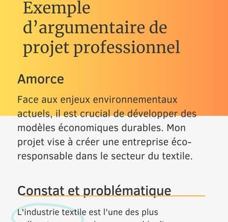 Exemple d’argumentaire de projet professionnel