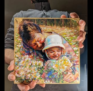 golden portrait painting of a family