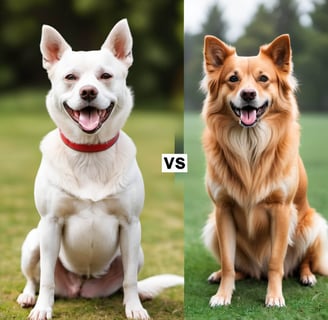 Two Dogs in the frame showing comparison of an unhealthy dog vs a healthy dog