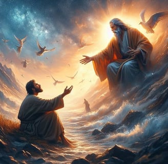 God the Father giving hand to Jesus Christ