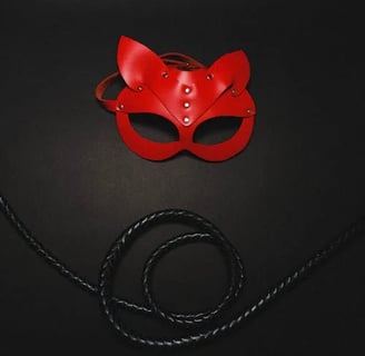 a red leather mask with a red cat mask on it