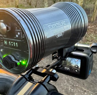 a bicycle with a camera mounted to the handlebars
