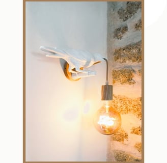 diy lampe applique oiseau blanc tenant ampoule bec